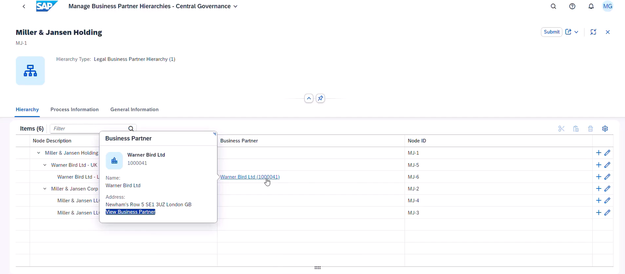 Figure 6 Assigning A Business Partner To Hierarchy Node (1)