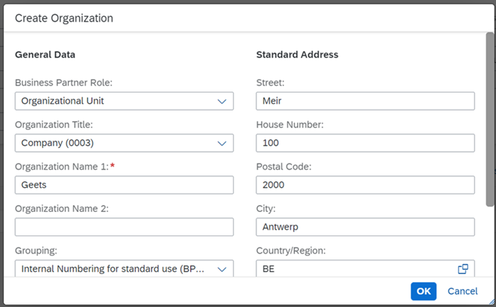 The Initial Creation Pop Up With Some Basic Fields To Be Filled In